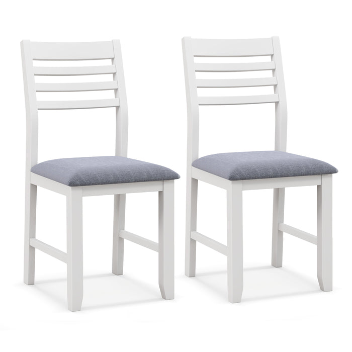 Wooden Dining Chair Set of 2 with Rubber Wood Frame and Padded Cushion-White