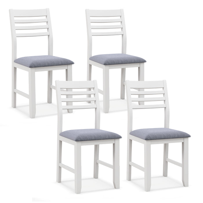 Wooden Dining Chair Set of 2 with Rubber Wood Frame and Padded Cushion-White