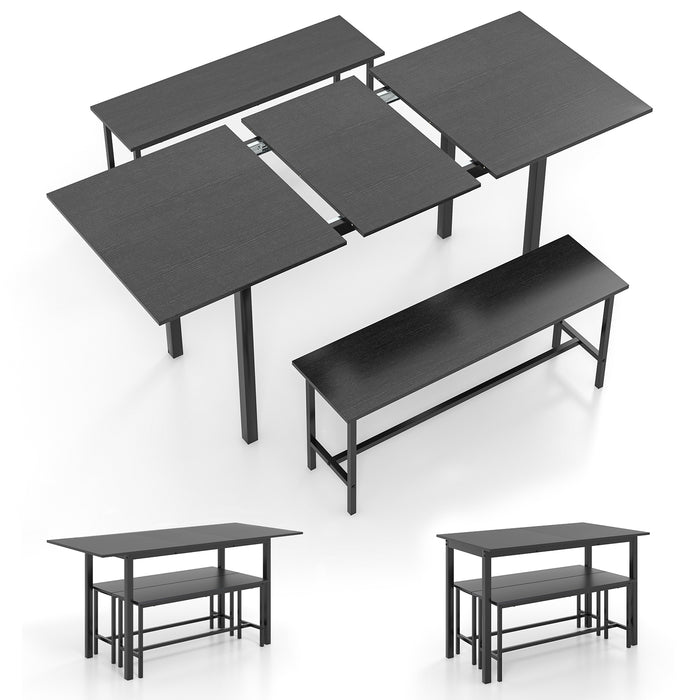 3 Piece Dining Table Set for 4-6 with 2 Benches-Black