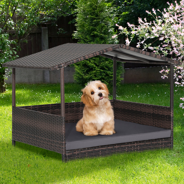 Outdoor Wicker Dog House with Weatherproof Roof-Gray