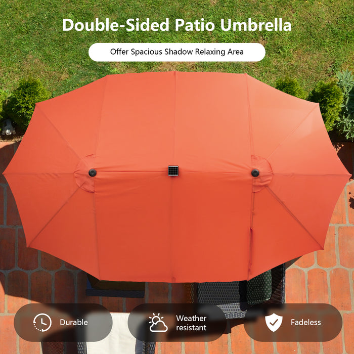 15 Feet Double-Sided Patio Umbrella with 48 LED Lights-Orange