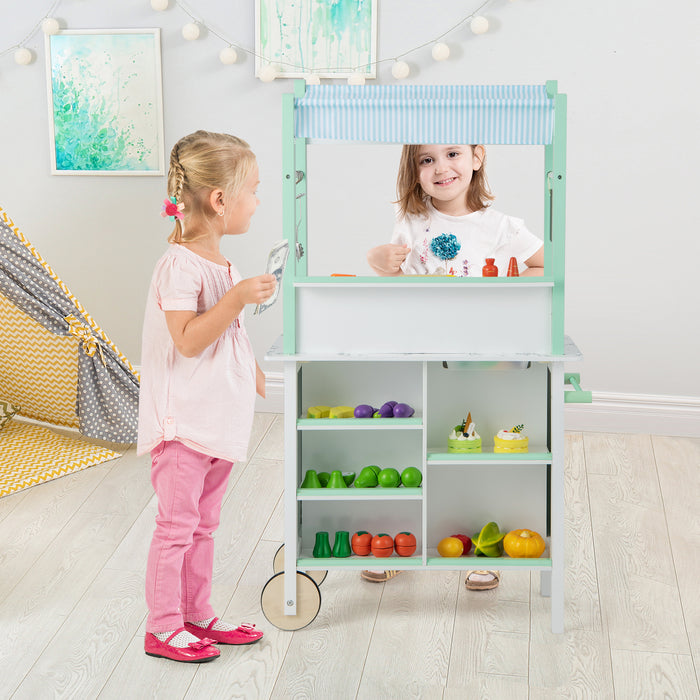 Double-sided Pretend Play Kitchen with Remote Control and LED Light Bars-Green