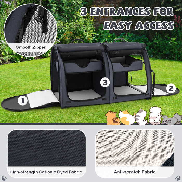 Double Compartment Pet Carrier with 2 Removable Hammocks-Black