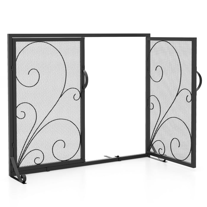 38 x 31 Inch Double Door Fireplace Screen-Black