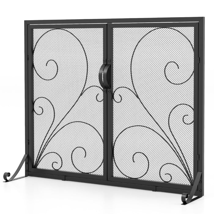 38 x 31 Inch Double Door Fireplace Screen-Black