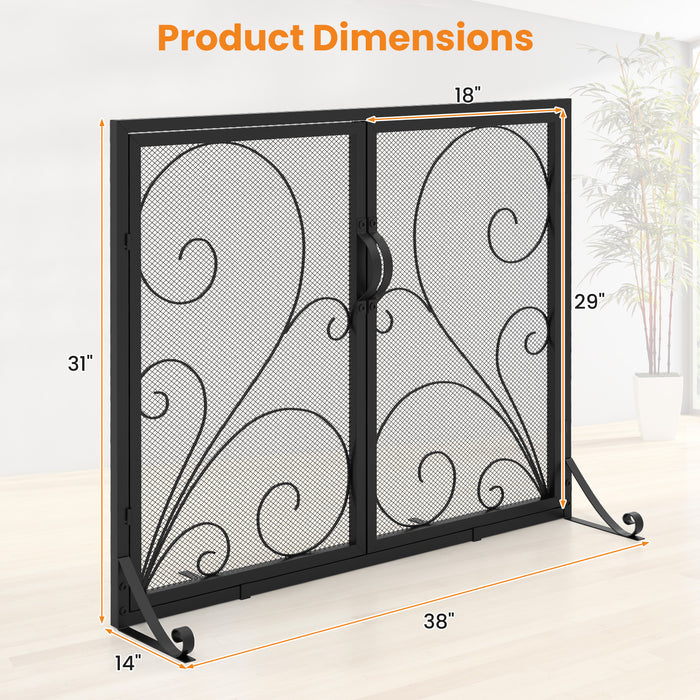 38 x 31 Inch Double Door Fireplace Screen-Black