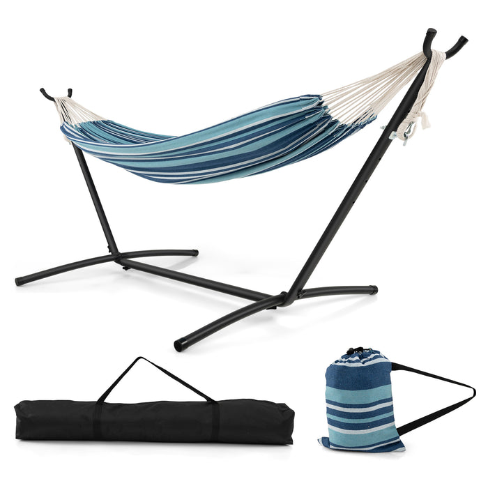 Portable Indoor Outdoor 2-Person Double Hammock Set with Stand and Carrying Cases-Blue