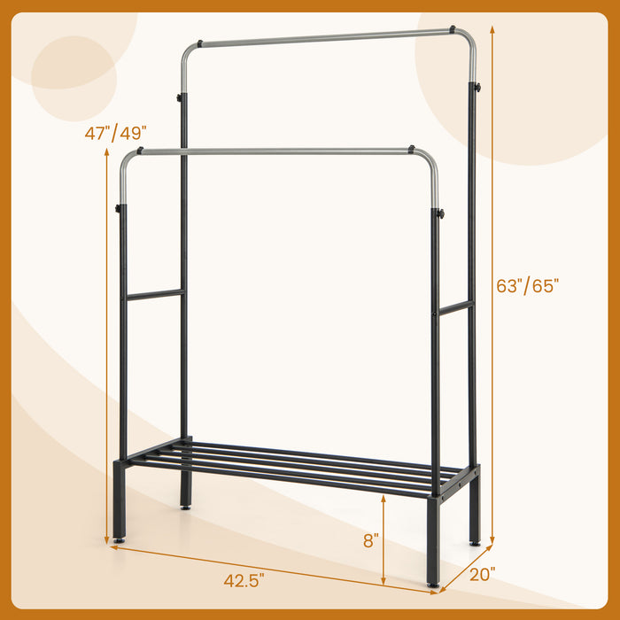 Double Rod Clothes Garment Rack with Adjustable Heights-Silver