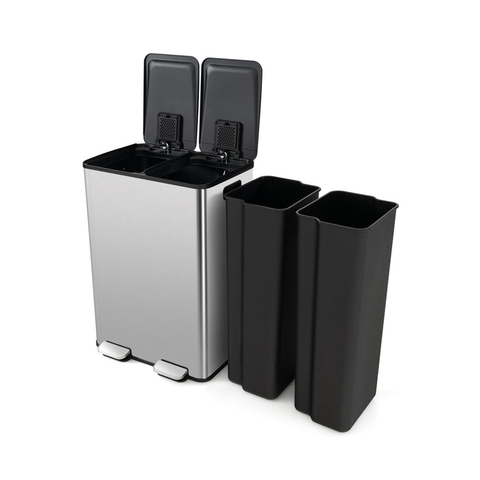 2 x 8 Gal Dual Compartment Trash Can-Silver