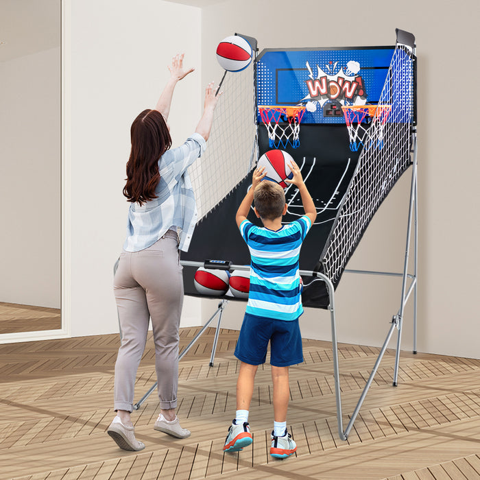 Dual Shot Basketball Arcade Game with 8 Game Modes and 4 Balls-Blue