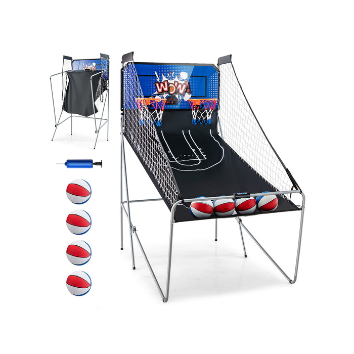 Dual Shot Basketball Arcade Game with 8 Game Modes and 4 Balls-Blue