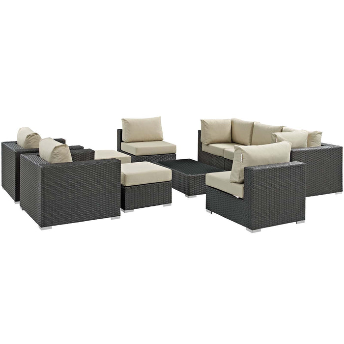 Sojourn 10 Piece Outdoor Patio Sunbrella® Sectional Set