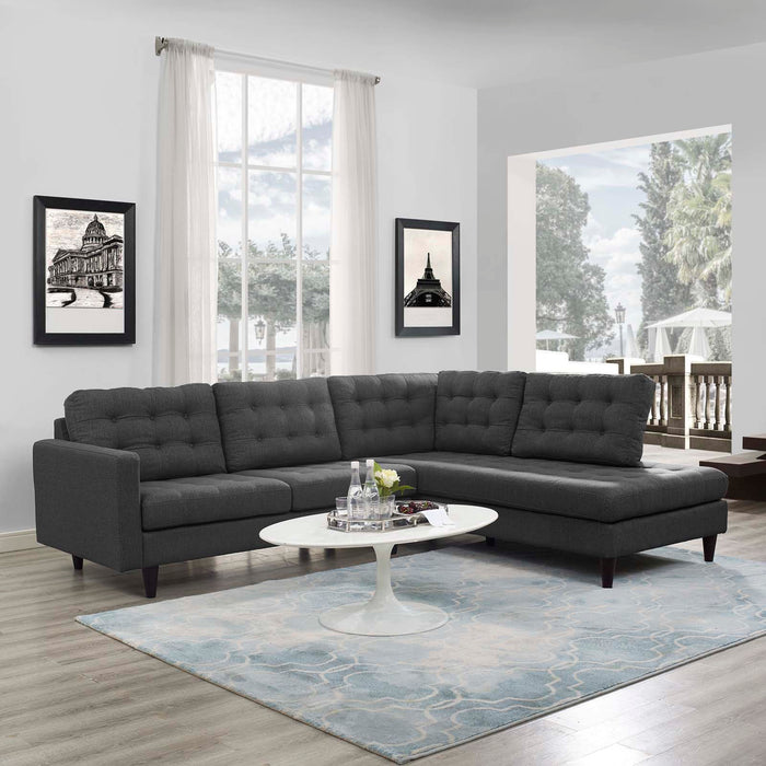 Empress 2 Piece Upholstered Fabric Right Facing Bumper Sectional