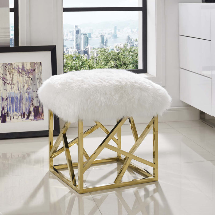 Intersperse Sheepskin Ottoman