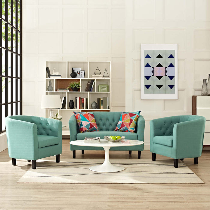 Prospect 3 Piece Upholstered Fabric Loveseat and Armchair Set