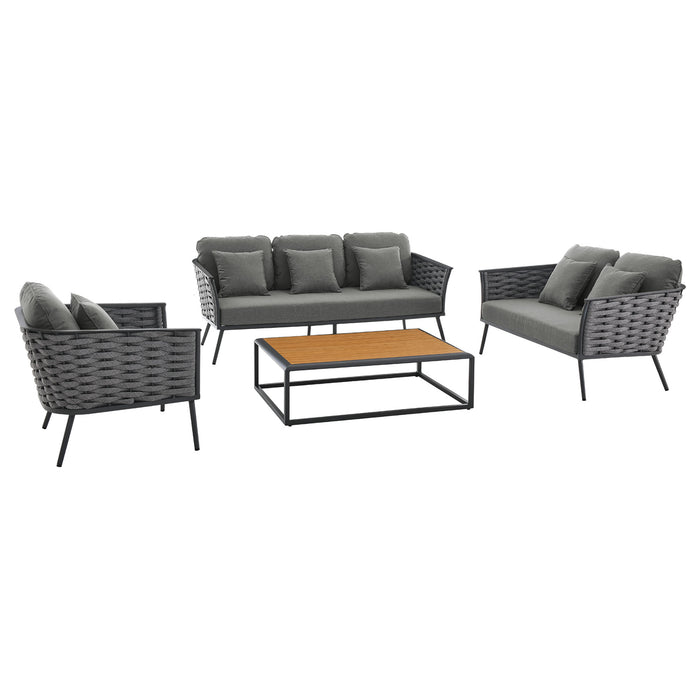 Stance 4 Piece Outdoor Patio Aluminum Sectional Sofa Set