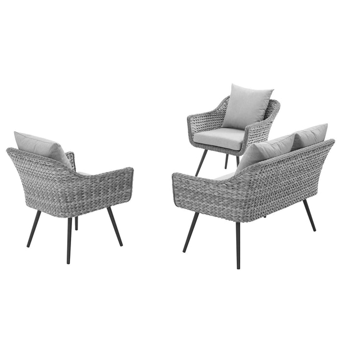 Endeavor 3 Piece Outdoor Patio Wicker Rattan Loveseat and Armchair Set