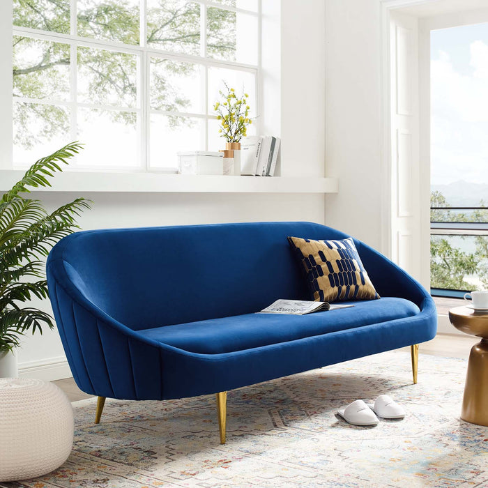 Sublime Vertical Curve Back Performance Velvet Sofa