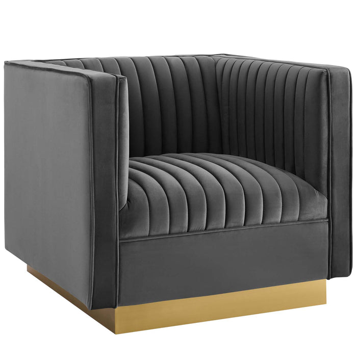 Sanguine Vertical Channel Tufted Accent Performance Velvet Armchair