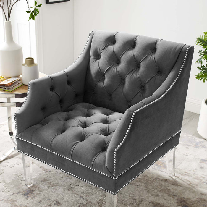 Proverbial Tufted Button Accent Performance Velvet Armchair