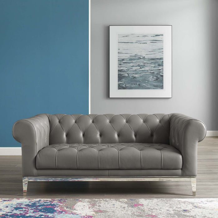 Idyll Tufted Button Upholstered Leather Chesterfield Loveseat