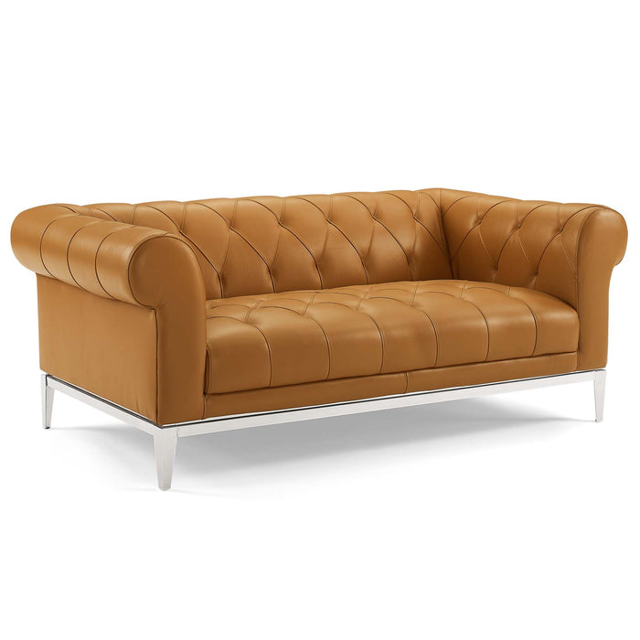 Idyll Tufted Button Upholstered Leather Chesterfield Loveseat