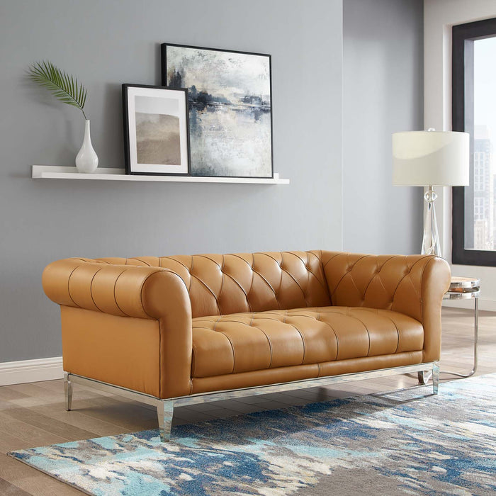 Idyll Tufted Button Upholstered Leather Chesterfield Loveseat