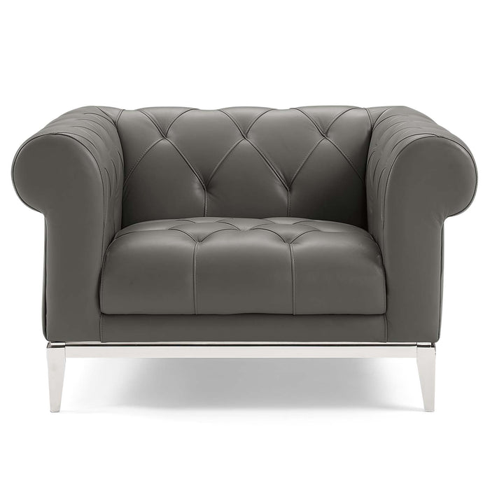 Idyll Tufted Button Upholstered Leather Chesterfield Armchair