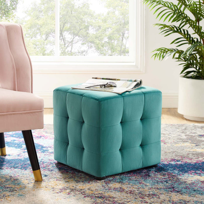 Contour Tufted Cube Performance Velvet Ottoman