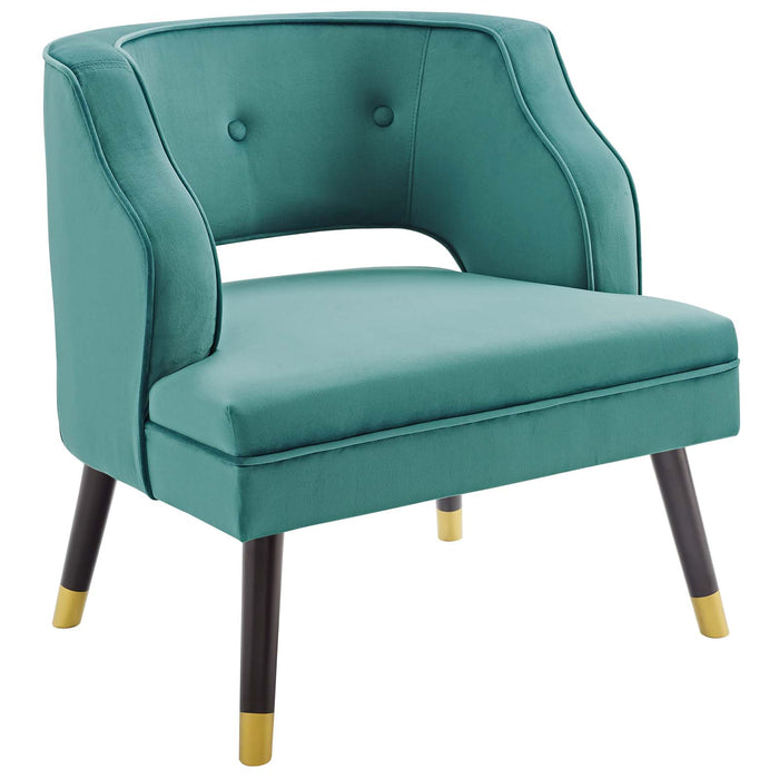 Traipse Button Tufted Open Back Performance Velvet Armchair