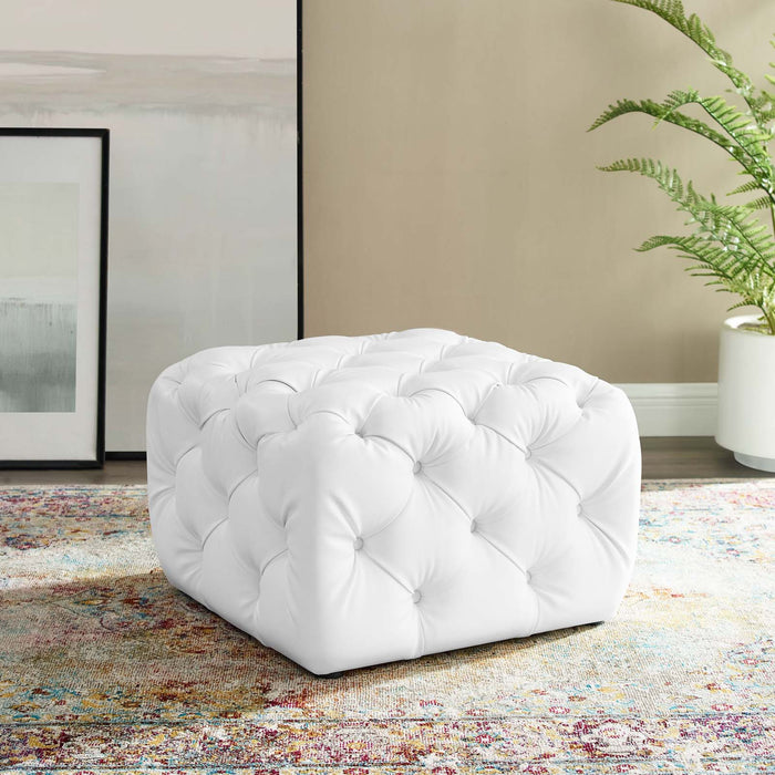 Amour Tufted Button Square Faux Leather Ottoman