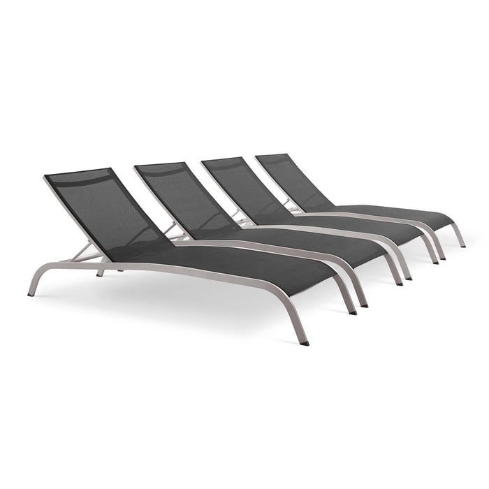 Savannah Outdoor Patio Mesh Chaise Lounge Set of 4