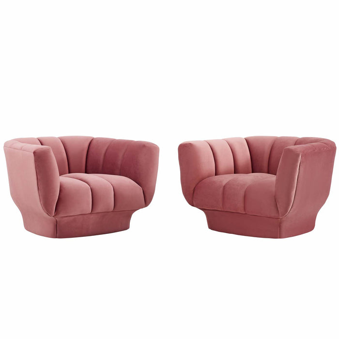 Entertain Vertical Channel Tufted Performance Velvet Armchair Set of 2