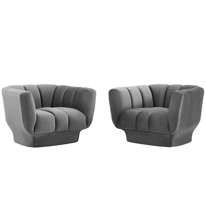 Entertain Vertical Channel Tufted Performance Velvet Armchair Set of 2