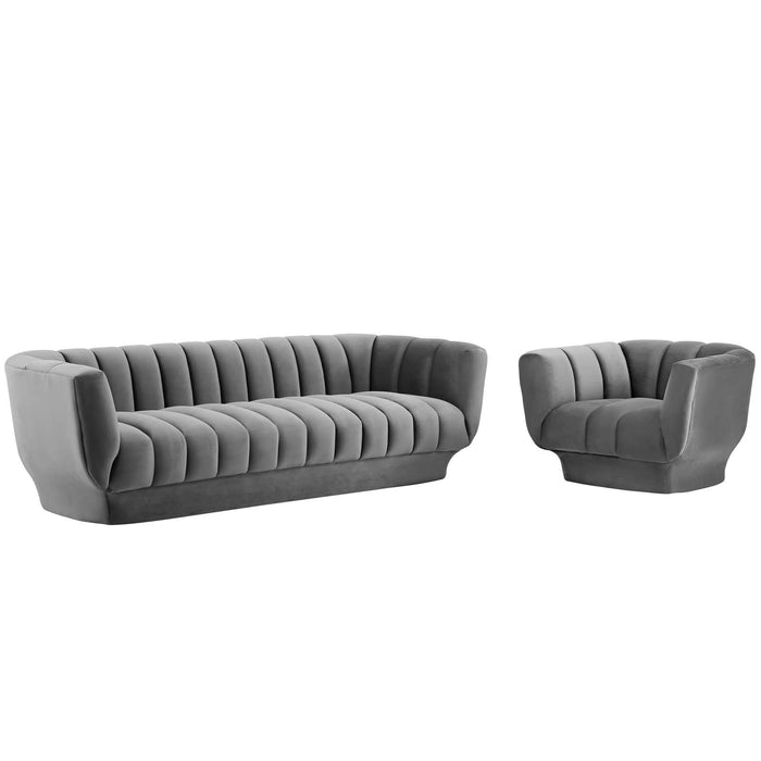 Entertain Vertical Channel Tufted Performance Velvet Sofa and Armchair Set