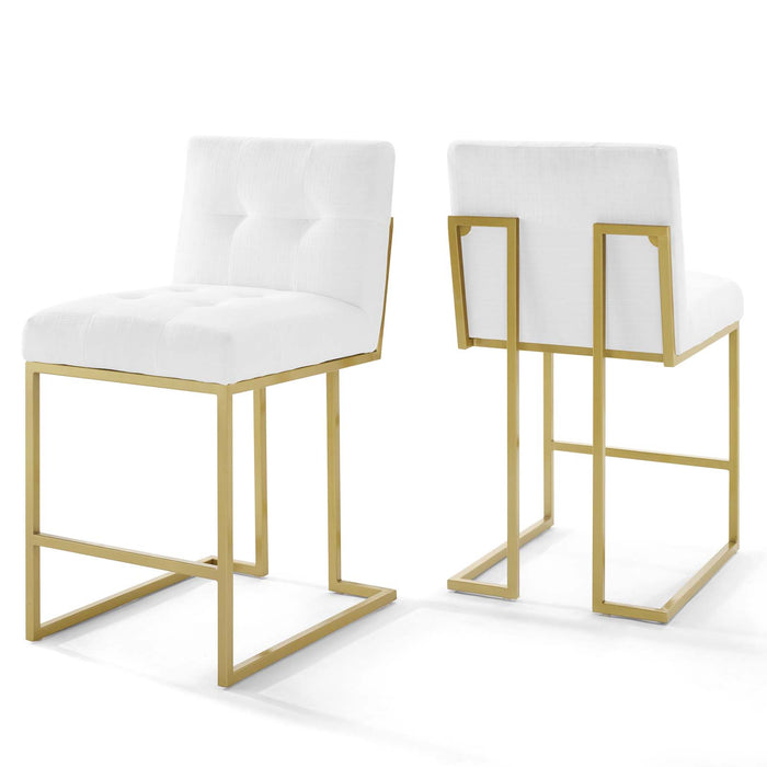 Privy Gold Stainless Steel Upholstered Fabric Counter Stool Set of 2