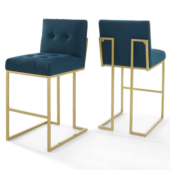 Privy Gold Stainless Steel Upholstered Fabric Bar Stool Set of 2