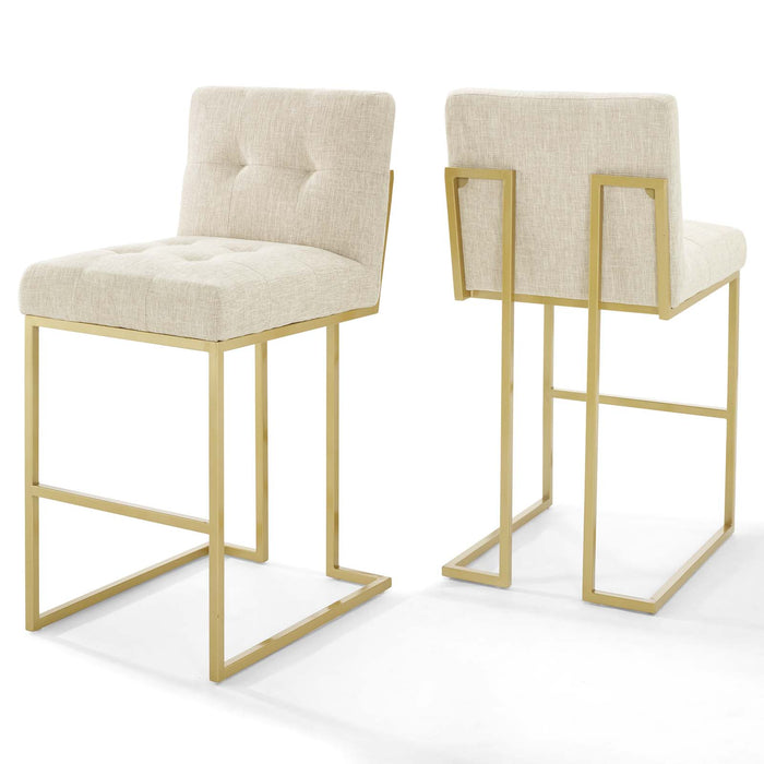 Privy Gold Stainless Steel Upholstered Fabric Bar Stool Set of 2