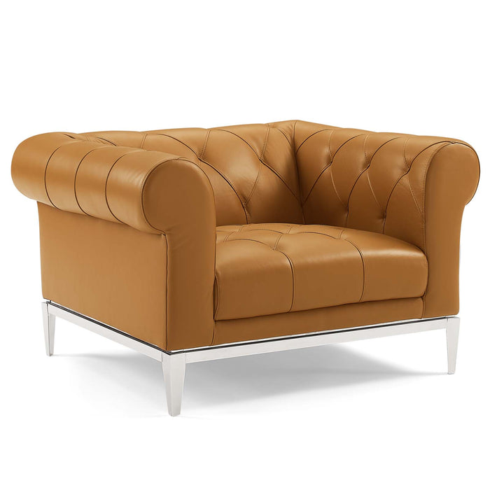 Idyll Tufted Upholstered Leather Loveseat and Armchair