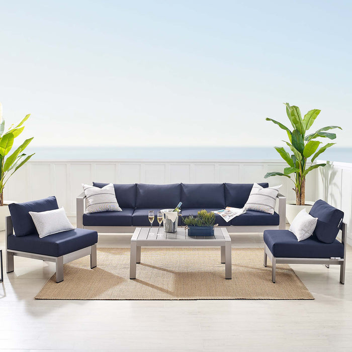 Shore Sunbrella® Fabric Outdoor Patio Aluminum 5 Piece Sectional Sofa Set