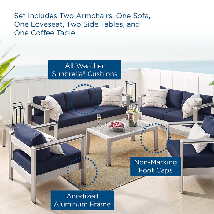 Shore Sunbrella® Fabric Outdoor Patio Aluminum 7 Piece Set