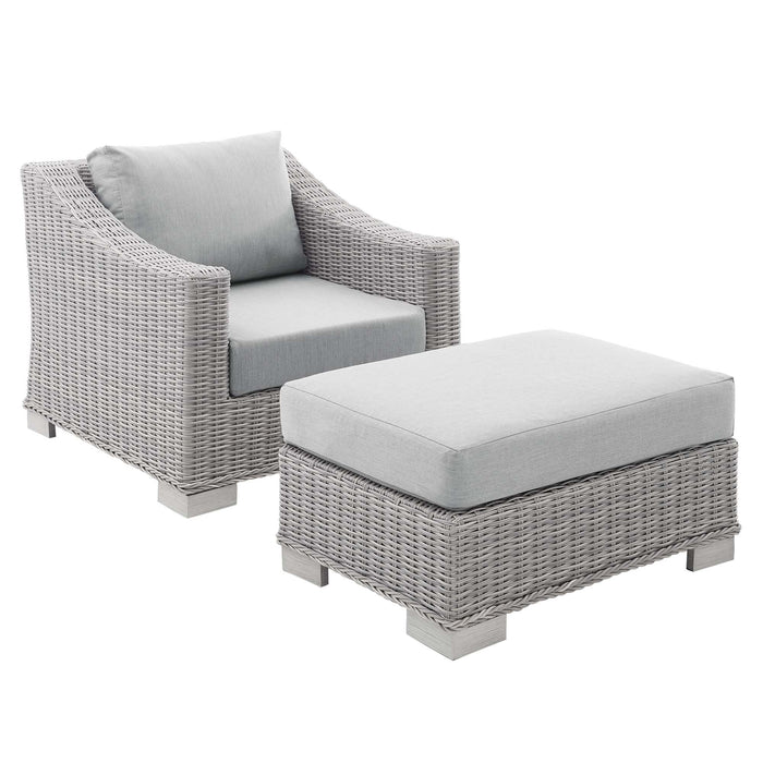 Conway Sunbrella® Outdoor Patio Wicker Rattan 2-Piece Armchair and Ottoman Set