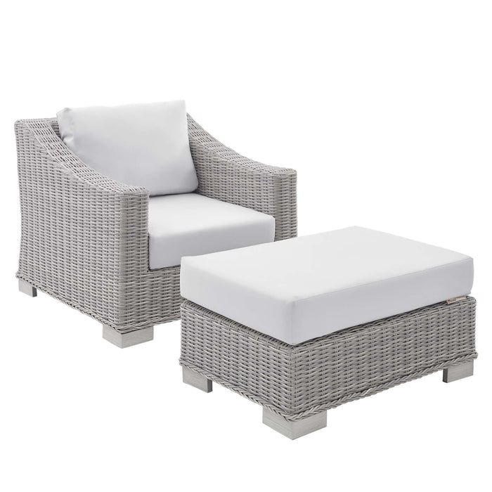 Conway Sunbrella® Outdoor Patio Wicker Rattan 2-Piece Armchair and Ottoman Set