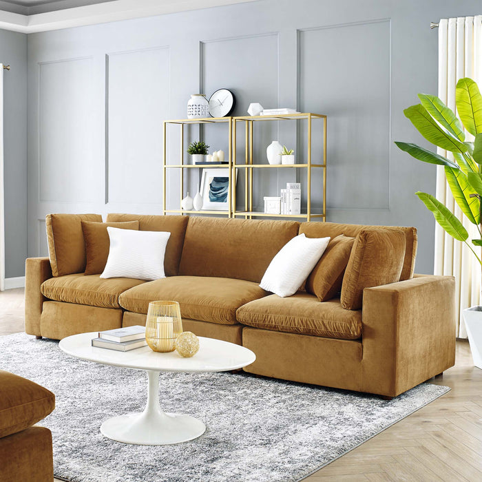 Commix Down Filled Overstuffed Performance Velvet 3-Seater Sofa