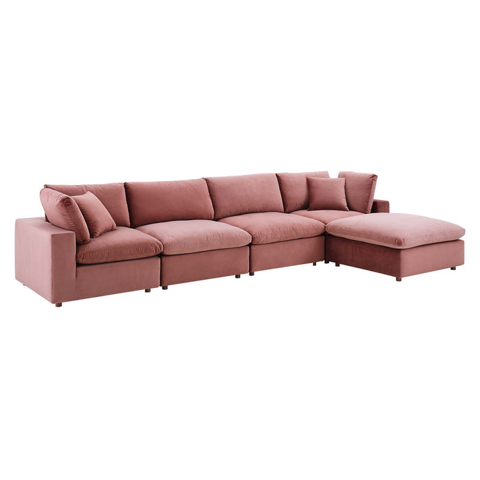 Commix Down Filled Overstuffed Performance Velvet 5-Piece Sectional Sofa