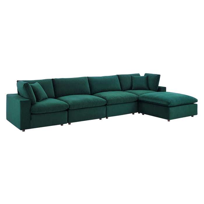 Commix Down Filled Overstuffed Performance Velvet 5-Piece Sectional Sofa