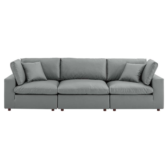 Commix Down Filled Overstuffed Vegan Leather 3-Seater Sofa