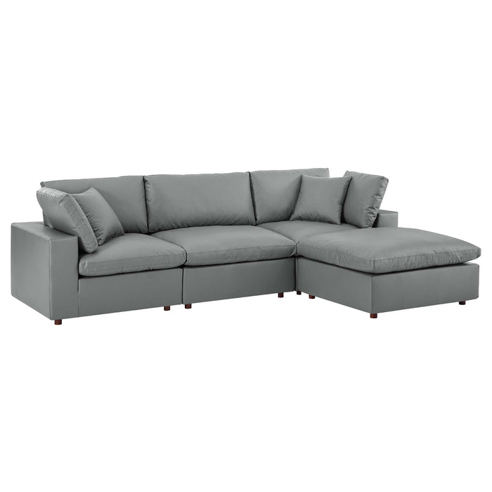 Commix Down Filled Overstuffed Vegan Leather 4-Piece Sectional Sofa