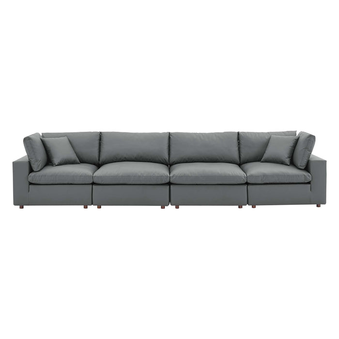 Commix Down Filled Overstuffed Vegan Leather 4-Seater Sofa