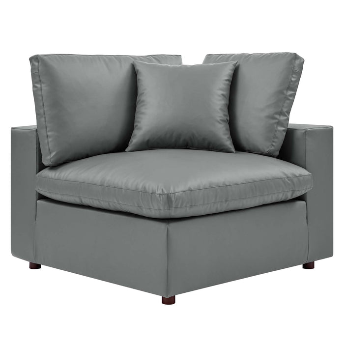 Commix Down Filled Overstuffed Vegan Leather 4-Seater Sofa